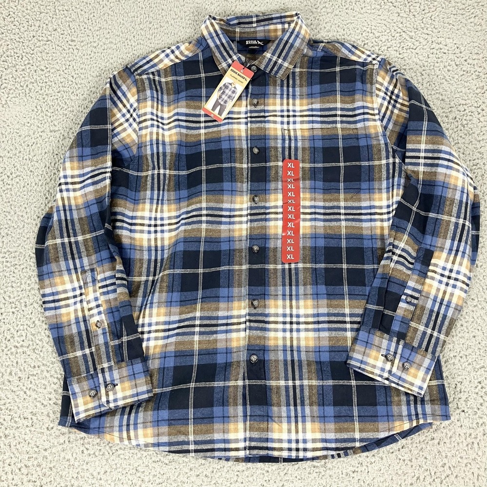 Eddie Bauer Shirt Mens XL Blue Plaid Flannel Long Sleeve Button Up Casual